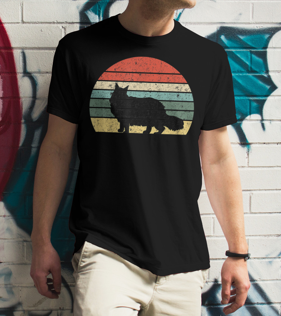 Retro Sunset Silhouette Maine Coon Cat Lover T-Shirt