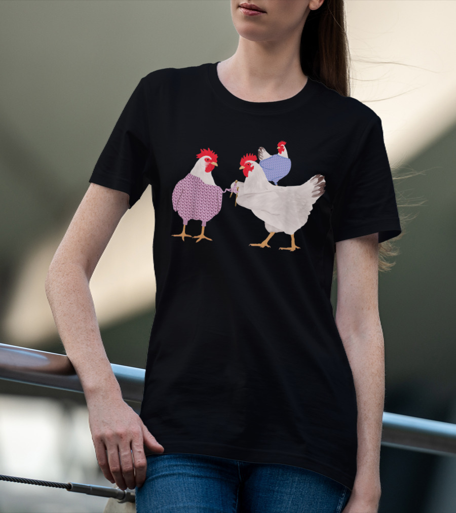 Chicken Knitting Sweaters Trio Whimsical Knitwear Comedy T-Shirt