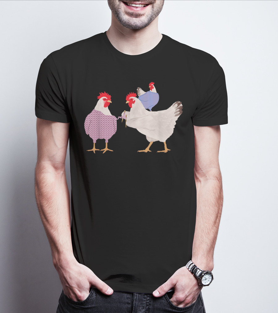 Chicken Knitting Sweaters Trio Whimsical Knitwear Comedy T-Shirt