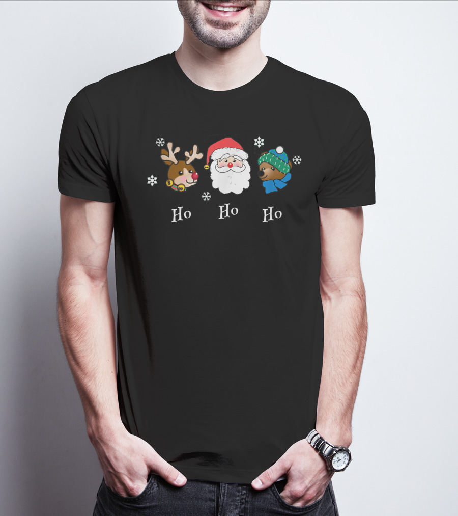 Christmas Ho Ho Ho Santa Reindeer Bear Snowflakes Fun Friendly T-Shirt