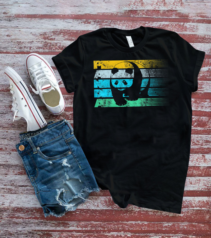Panda Retro Vintage Stripes Cool Panda Bear T-Shirt