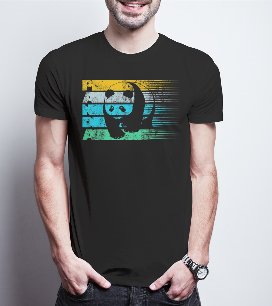Panda Retro Vintage Stripes Cool Panda Bear T-Shirt