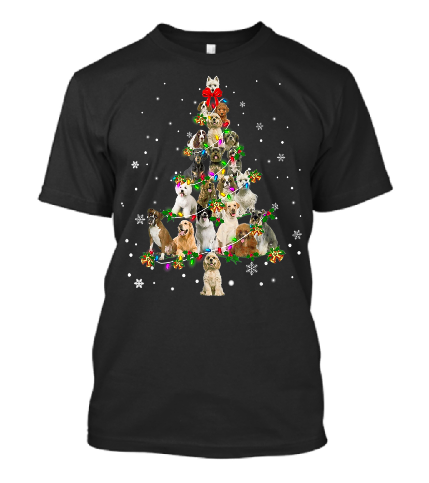 Cute Dogs Xmas Christmas Tree Decor With Festive Holiday Lights T-Shirt
