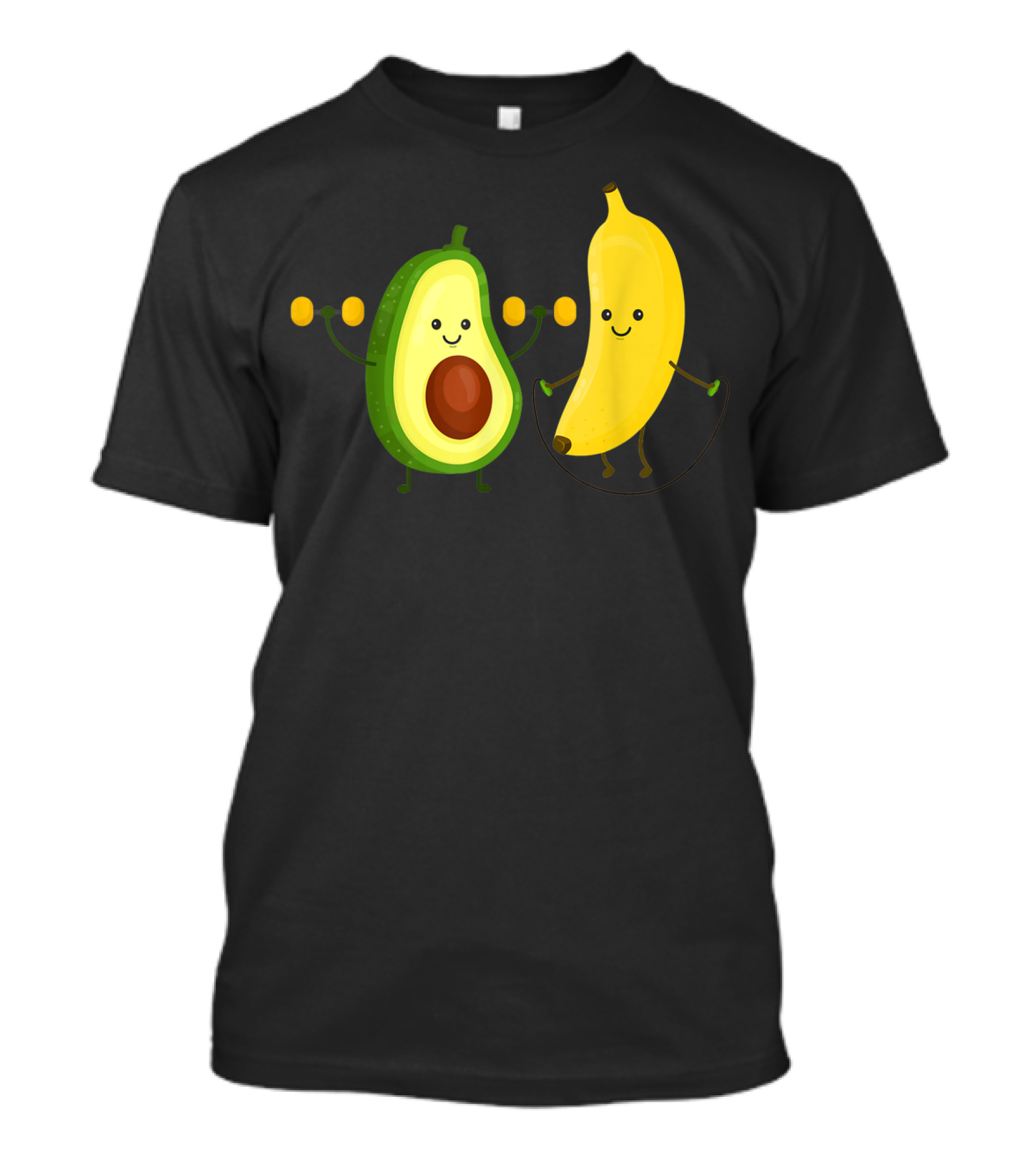 Cute Happy Smiling Banana And Avocado Exercising Together T-Shirt