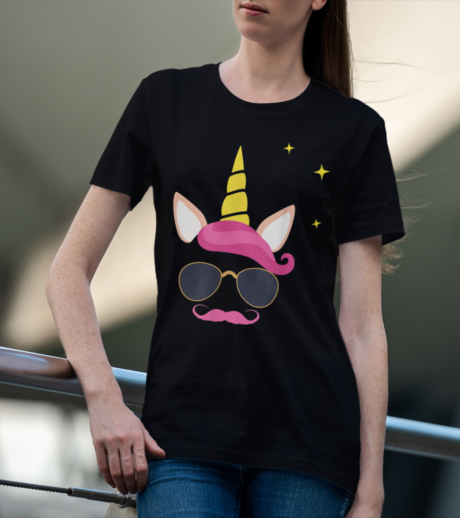 Dadicorn Best Dad Unicorn Sunglasses Mustache Fun T-Shirt