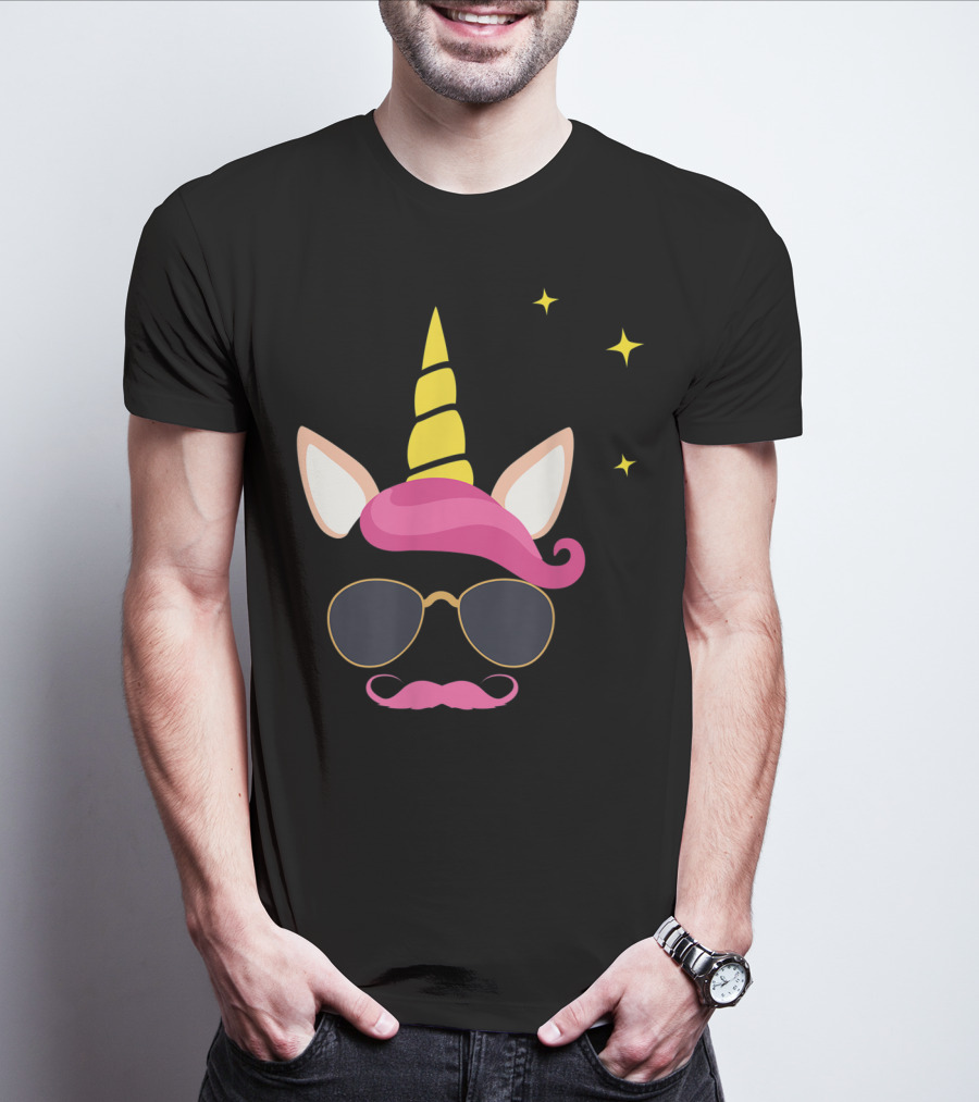 Dadicorn Best Dad Unicorn Sunglasses Mustache Fun T-Shirt