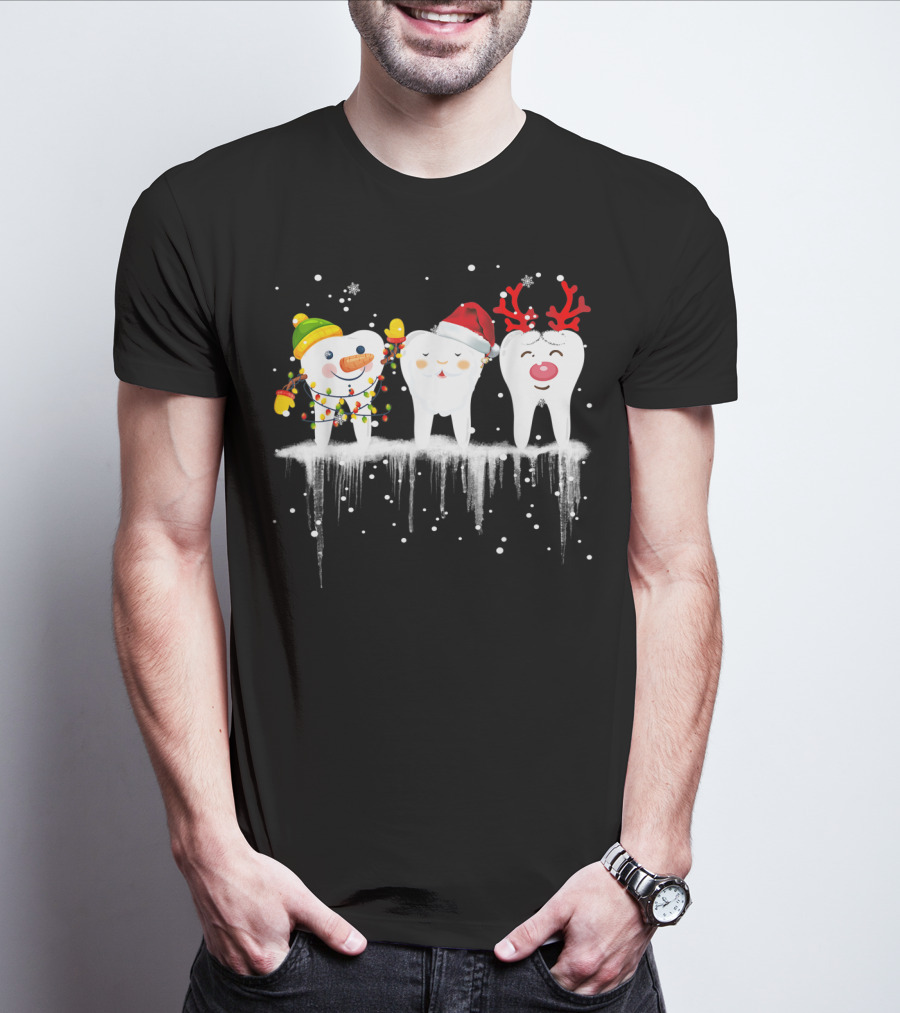 Dental Christmas Tooth Santa Snowman Reindeer Holiday Fun T-Shirt