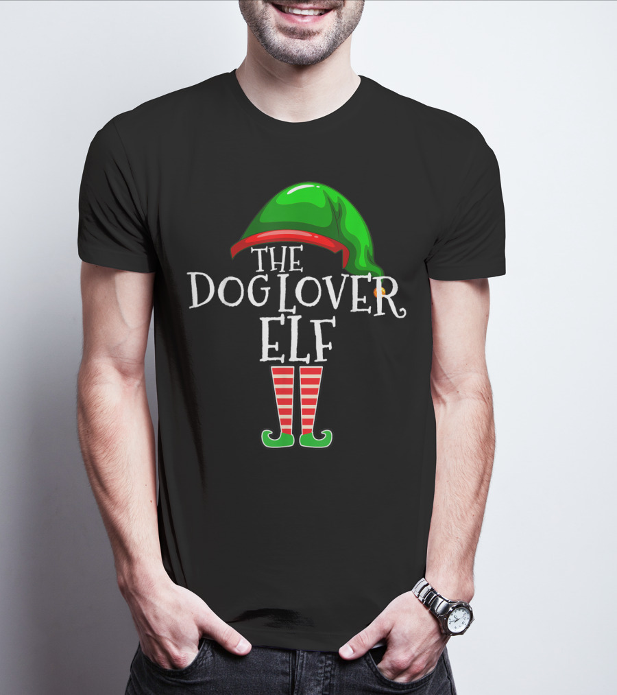 The Dog Lover Elf Green Hat And Striped Boots T-Shirt