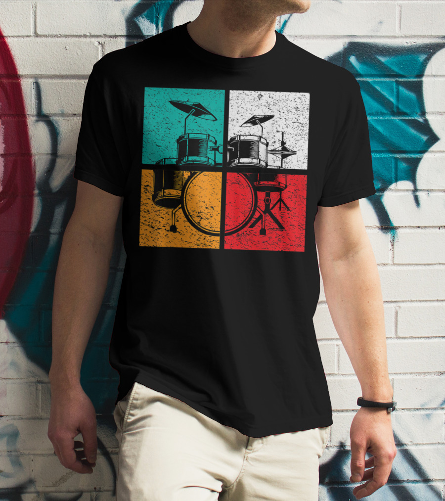 Drummer Drums Band Drumset Colorful Pop Art Squares T-Shirt
