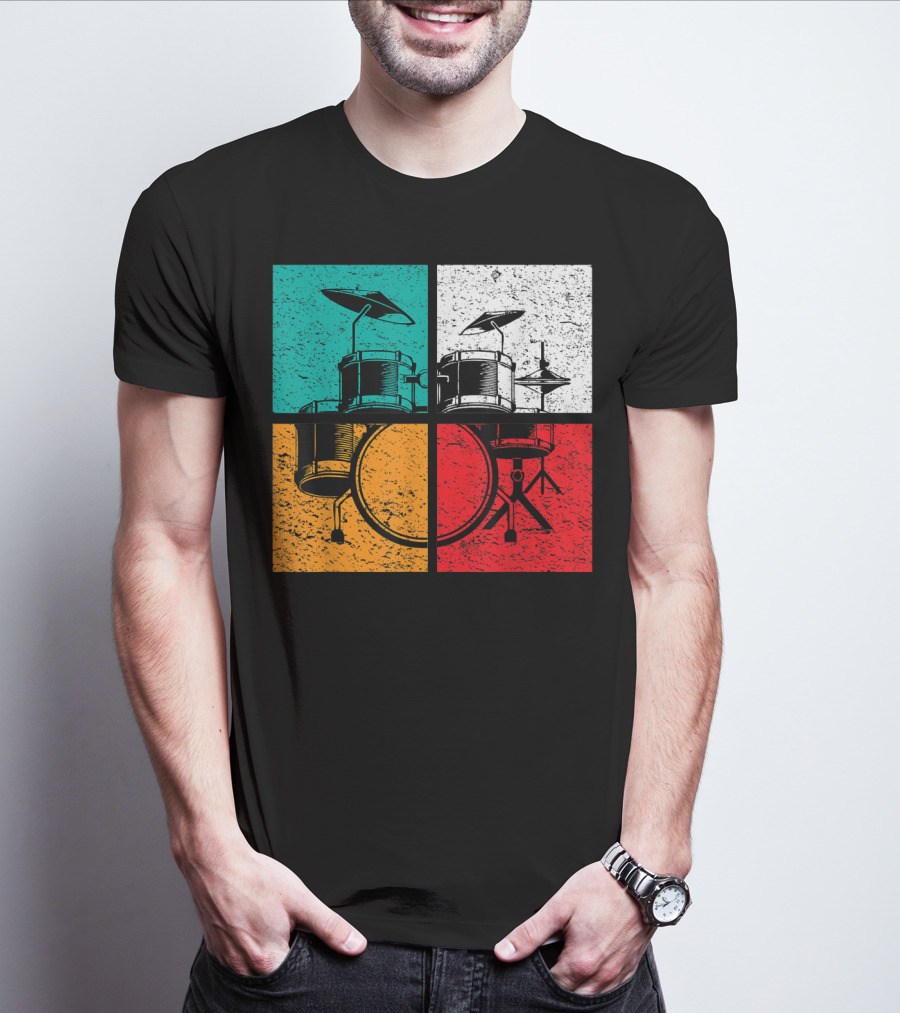Drummer Drums Band Drumset Colorful Pop Art Squares T-Shirt