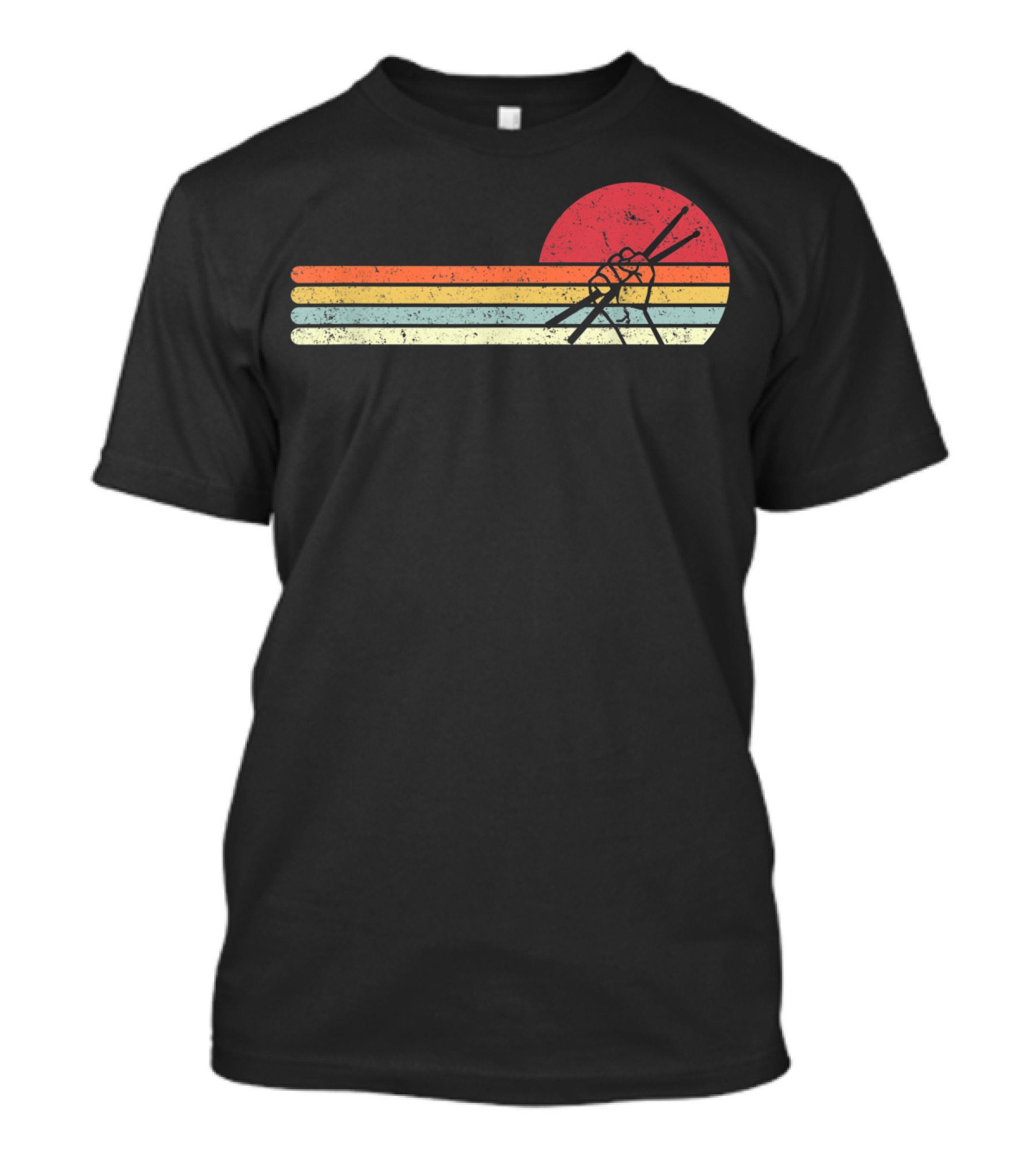 Retro Sunset Drummer Style Drum Player T-Shirt