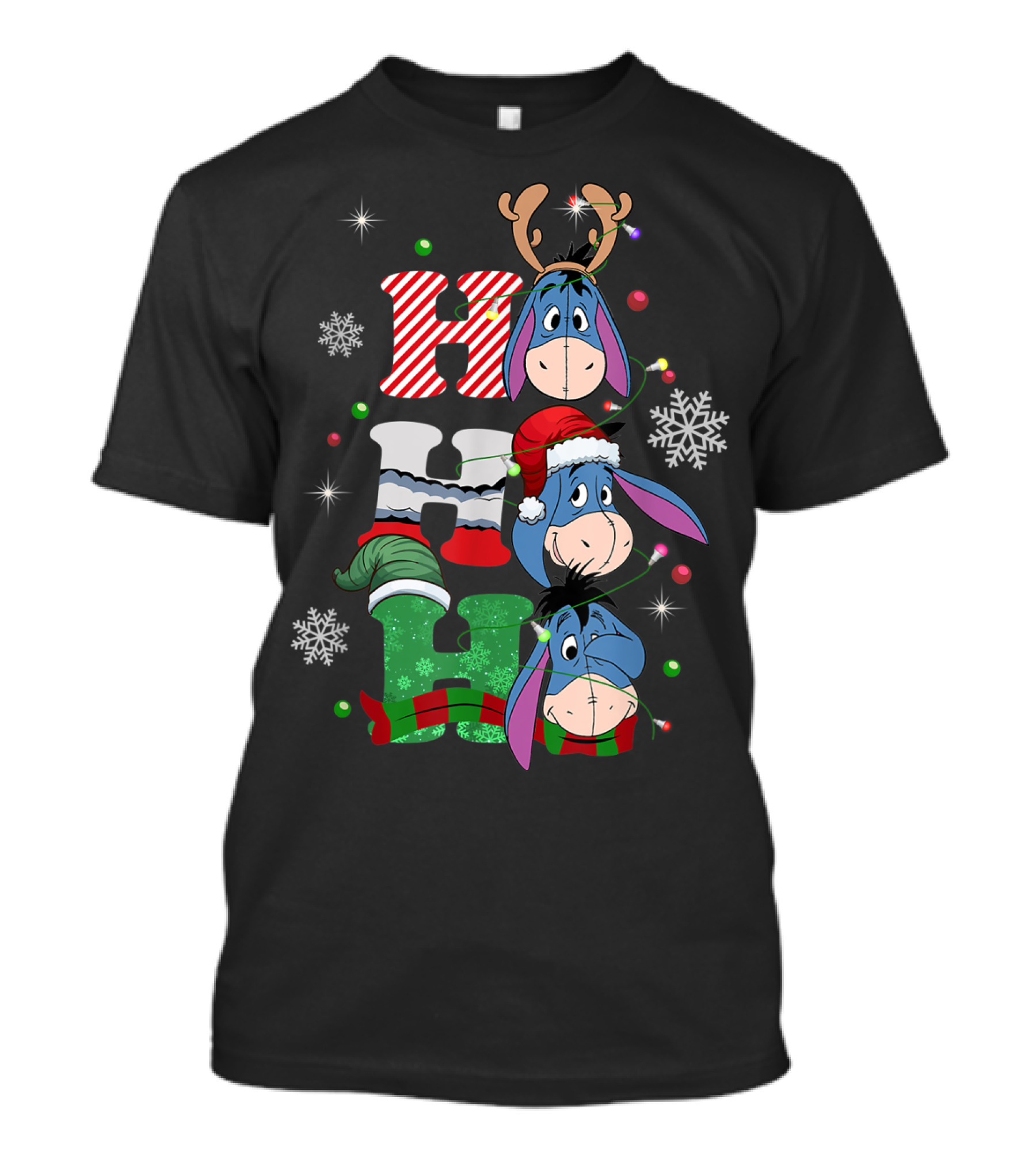 Eeyore Christmas Donkey Santa Reindeer Ho Ho Ho Snowflakes T-Shirt
