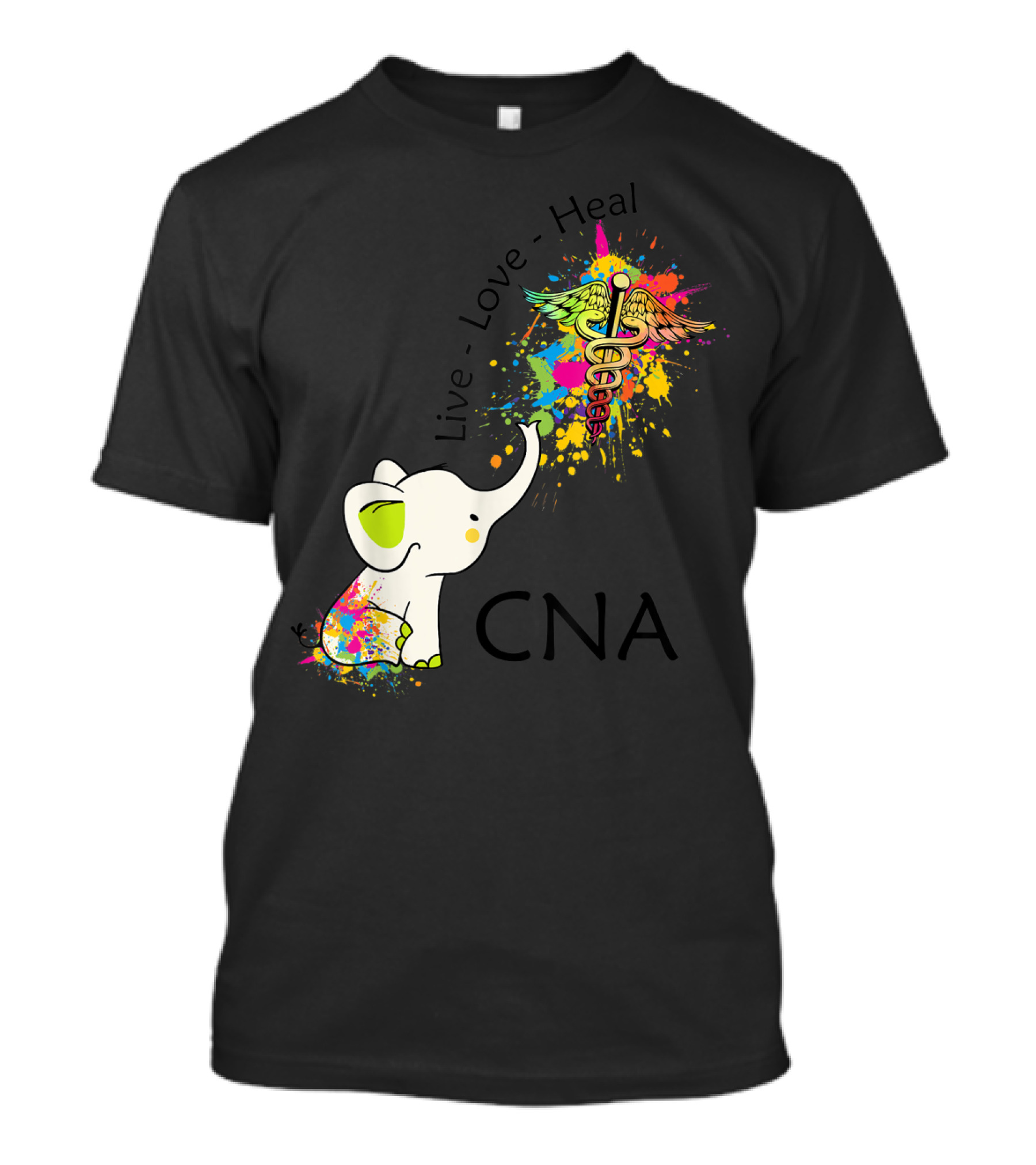Elephant Live Love Heal CNA Colorful Caduceus T-Shirt