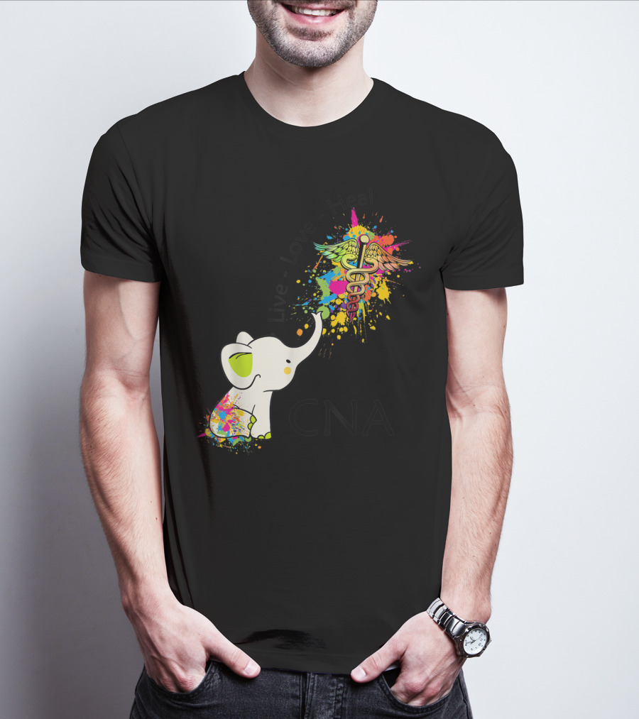 Elephant Live Love Heal CNA Colorful Caduceus T-Shirt