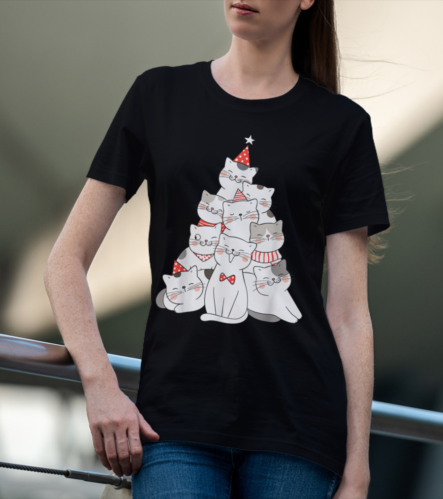 Funny Christmas Cats Xmas Tree New Year Party T-Shirt
