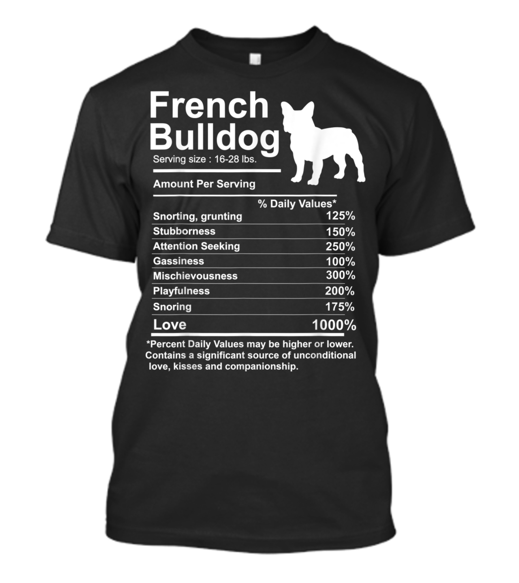 French Bulldog Nutrition Facts Love And Mischievousness T-Shirt