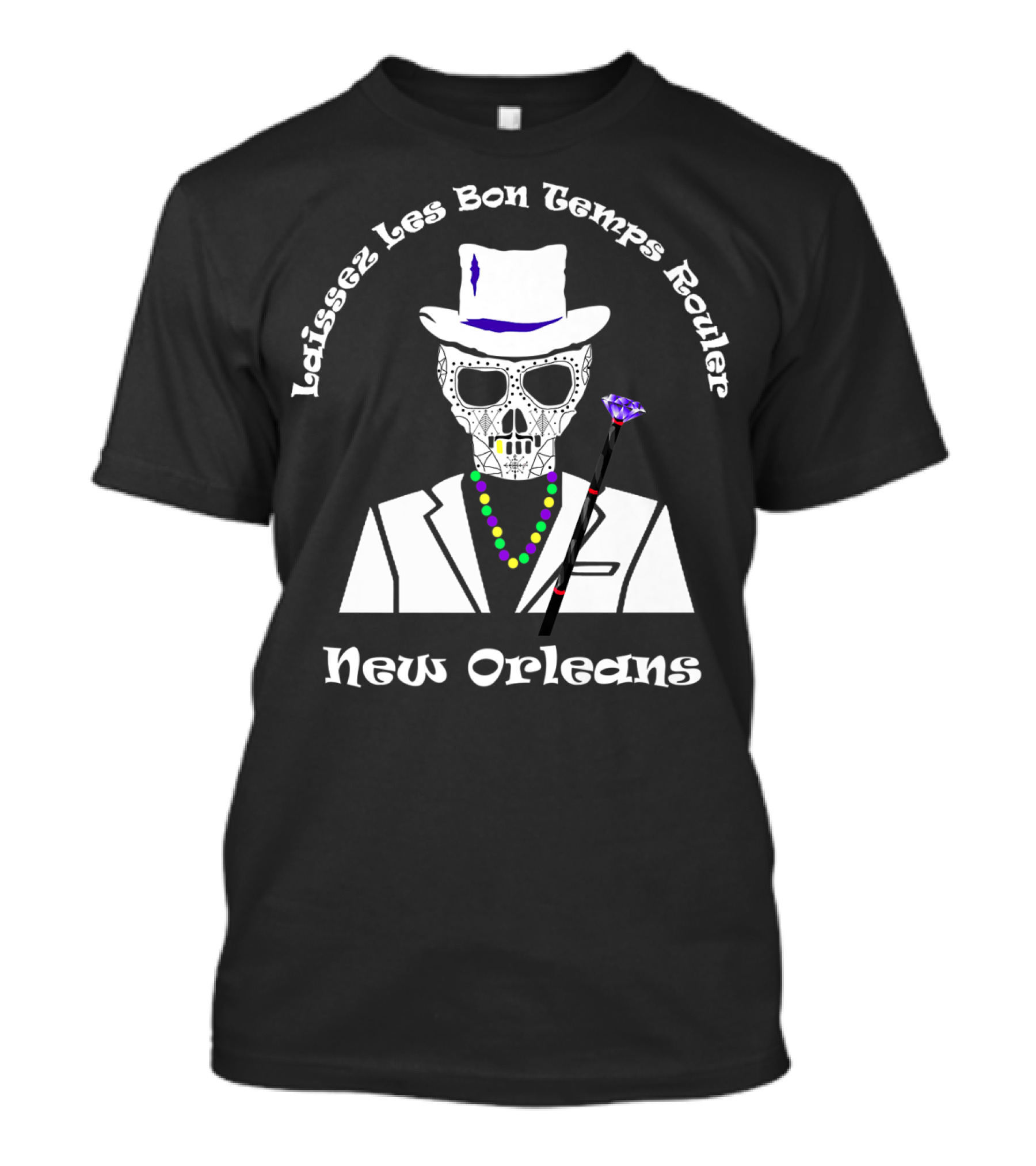 Laissez Les Bon Temps Rouler New Orleans Baron Samedi Skull Cane Beads T-Shirt