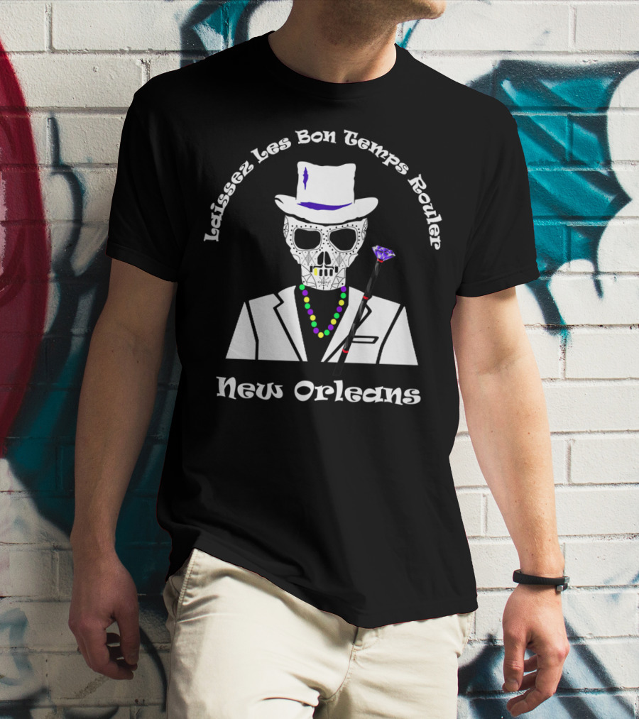 Laissez Les Bon Temps Rouler New Orleans Baron Samedi Skull Cane Beads T-Shirt