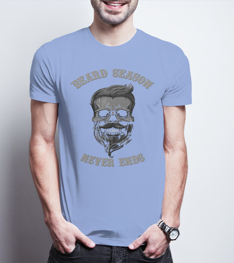 Beard Season Never Ends Skull With Mustache And Hair T-Shirt