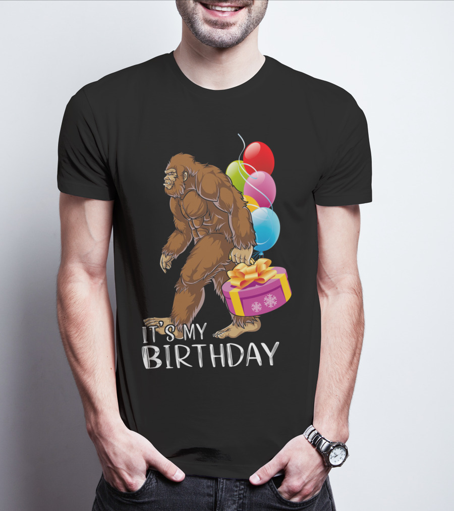 It's My Birthday Bigfoot Balloons And Cake T-Shirt