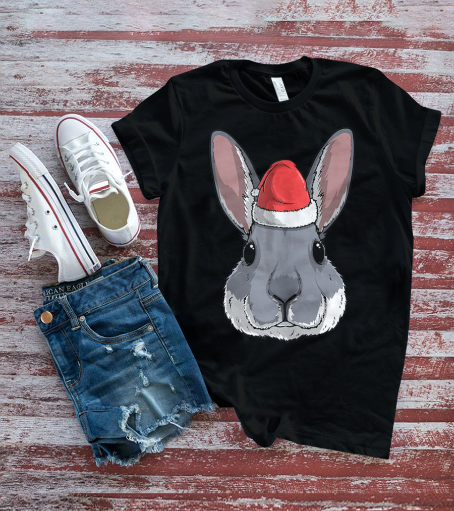 Bunny Rabbit Santa Claus Hat Christmas Xmas Festive Holiday Rabbit T-Shirt