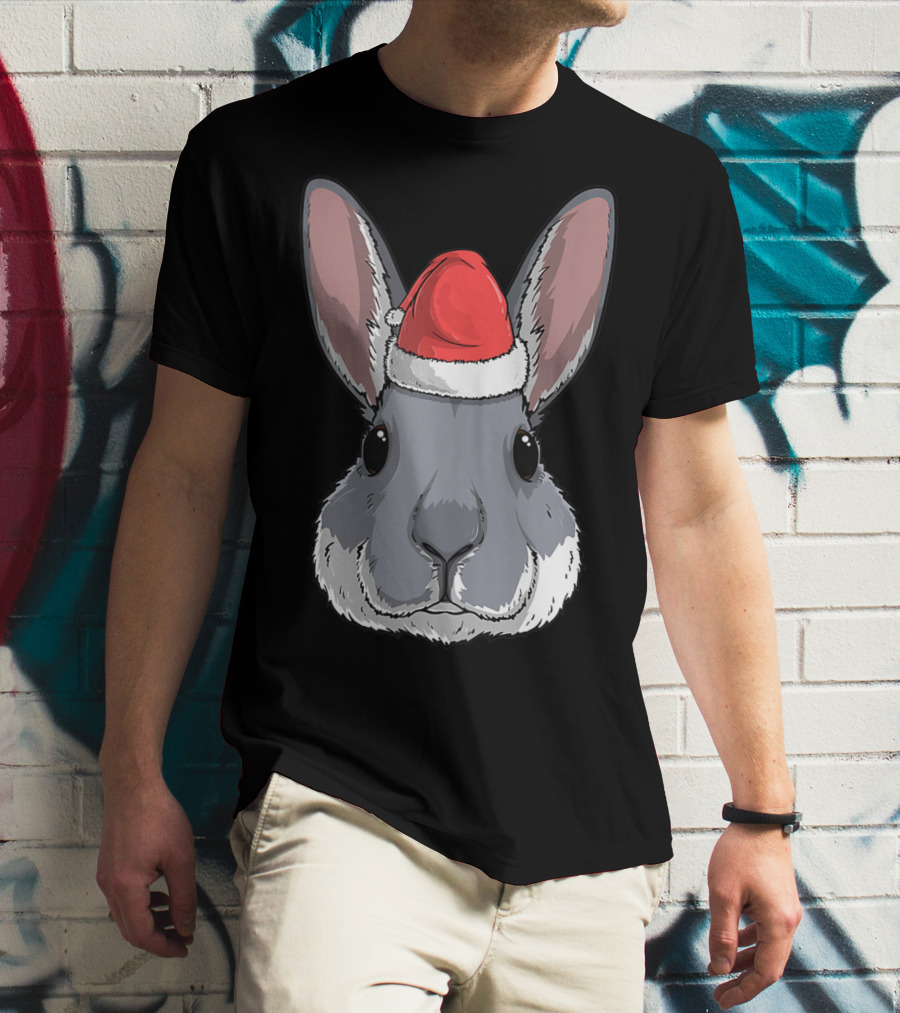 Bunny Rabbit Santa Claus Hat Christmas Xmas Festive Holiday Rabbit T-Shirt