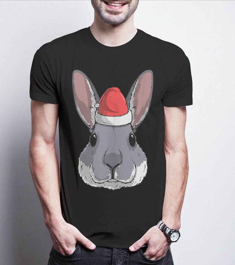 Bunny Rabbit Santa Claus Hat Christmas Xmas Festive Holiday Rabbit T-Shirt