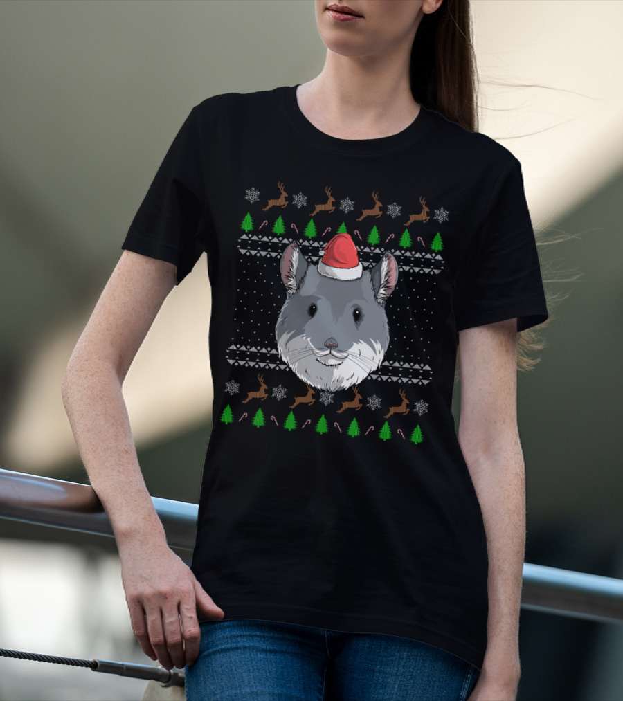 Chinchilla Santa Claus Hat Ugly Christmas T-Shirt