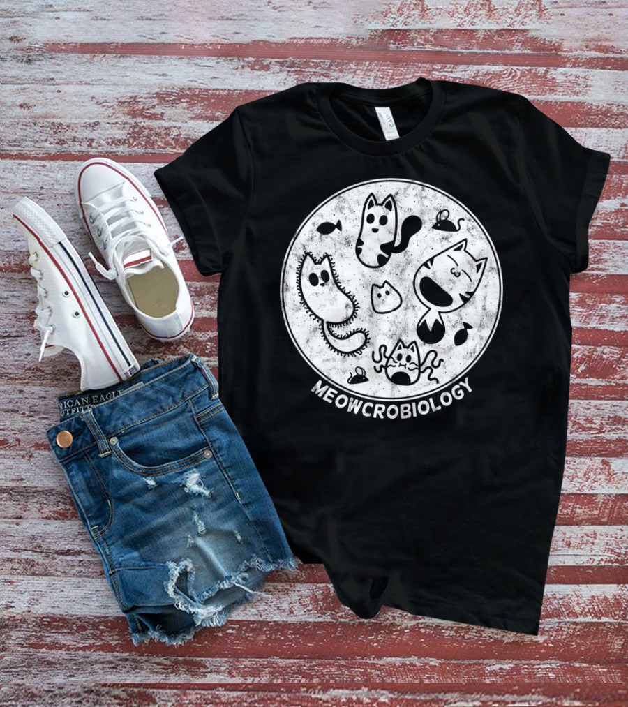 Meowcrobiology Cute Cat Pet Distressed Bacteria Microbiology T-Shirt