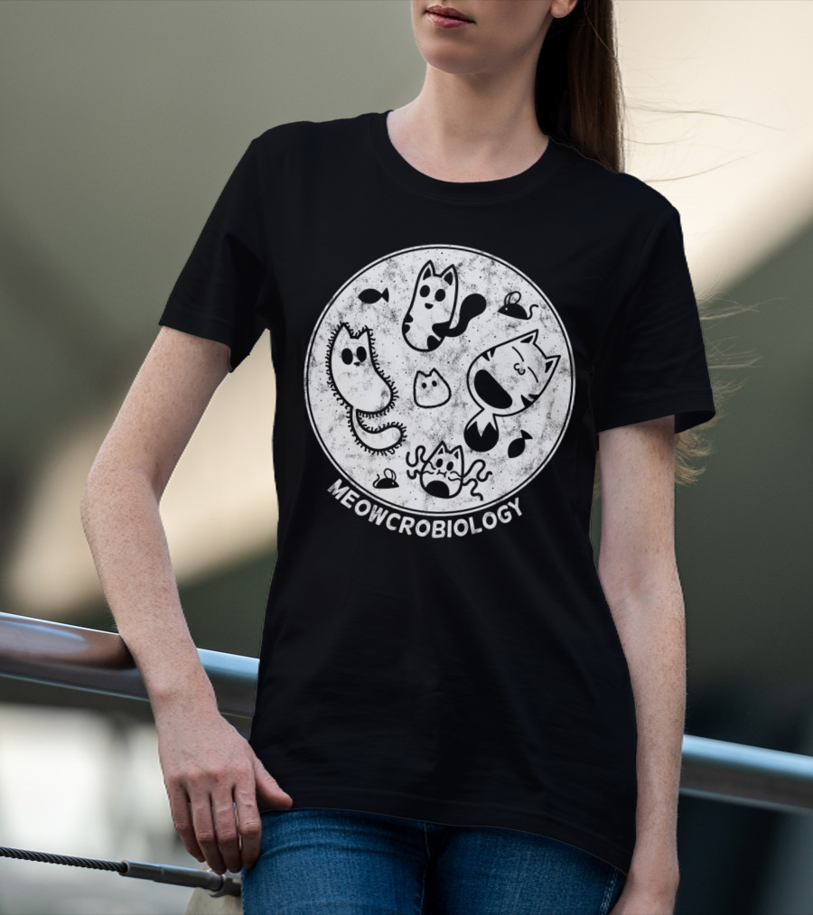 Meowcrobiology Cute Cat Pet Distressed Bacteria Microbiology T-Shirt
