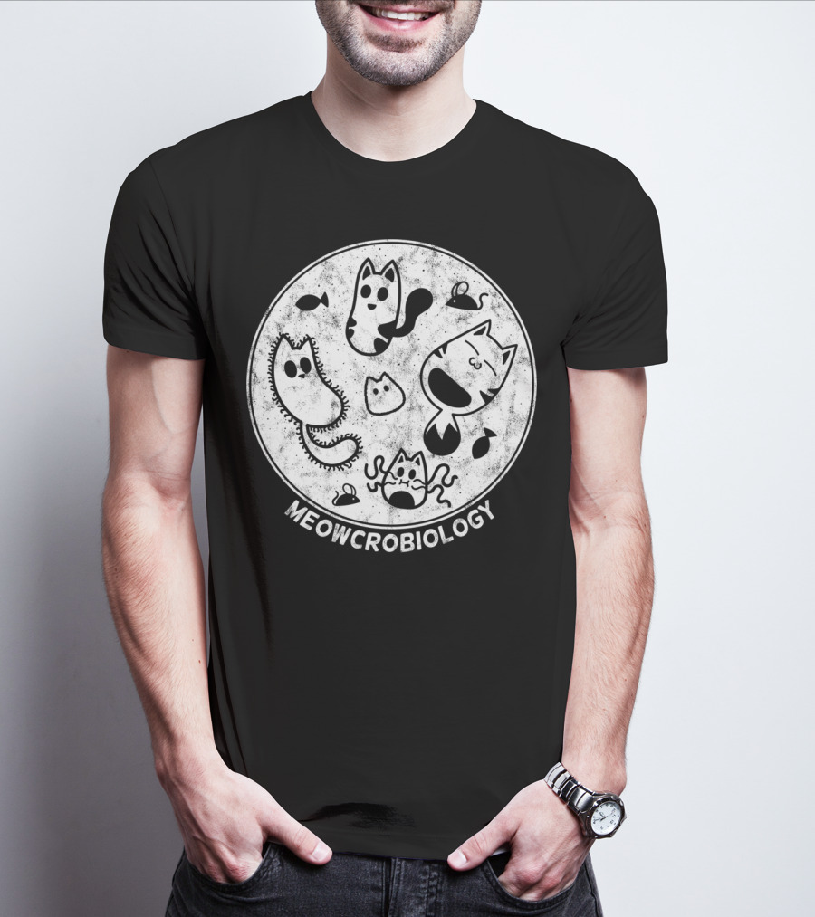 Meowcrobiology Cute Cat Pet Distressed Bacteria Microbiology T-Shirt