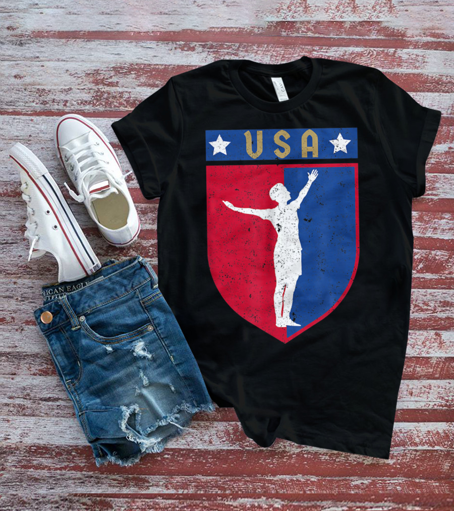USA Distressed Red White Blue Soccer Emblem T-Shirt