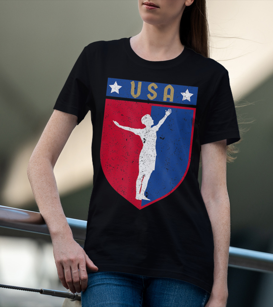 USA Distressed Red White Blue Soccer Emblem T-Shirt