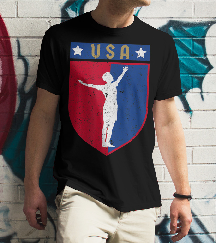 USA Distressed Red White Blue Soccer Emblem T-Shirt