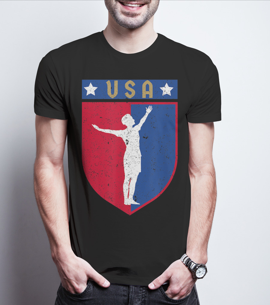 USA Distressed Red White Blue Soccer Emblem T-Shirt