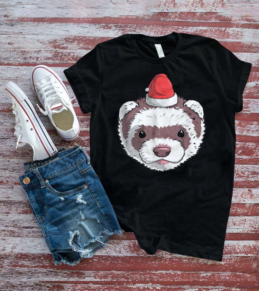Ferret Santa Claus Hat Christmas Holiday Festive Headwear T-Shirt