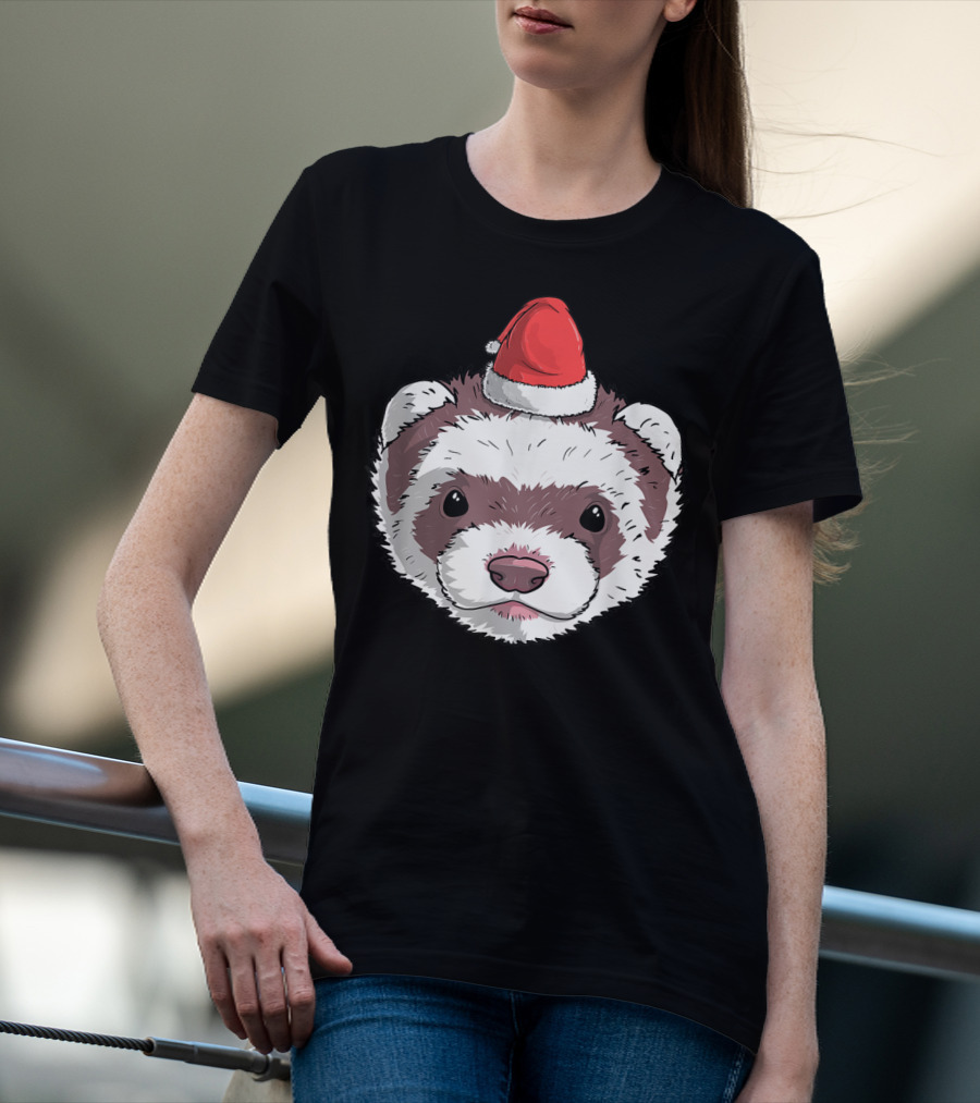 Ferret Santa Claus Hat Christmas Holiday Festive Headwear T-Shirt