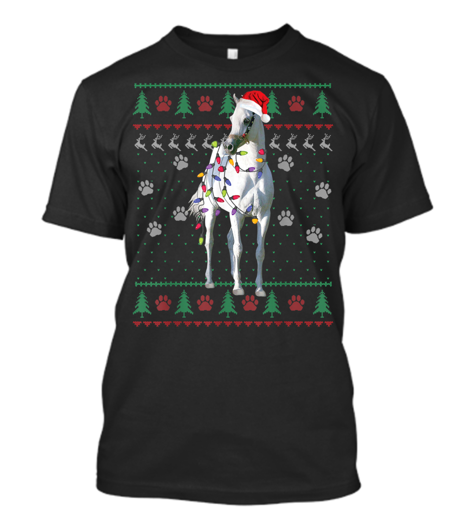 Funny Arabian Horse Santa Christmas Lights Holiday Ugly T-Shirt