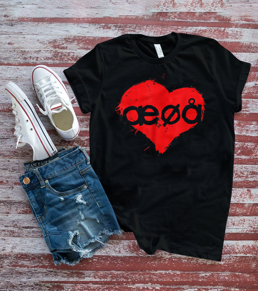 Funny Love For Denmark Alphabet Vowels æøå In Heart Shape T-Shirt