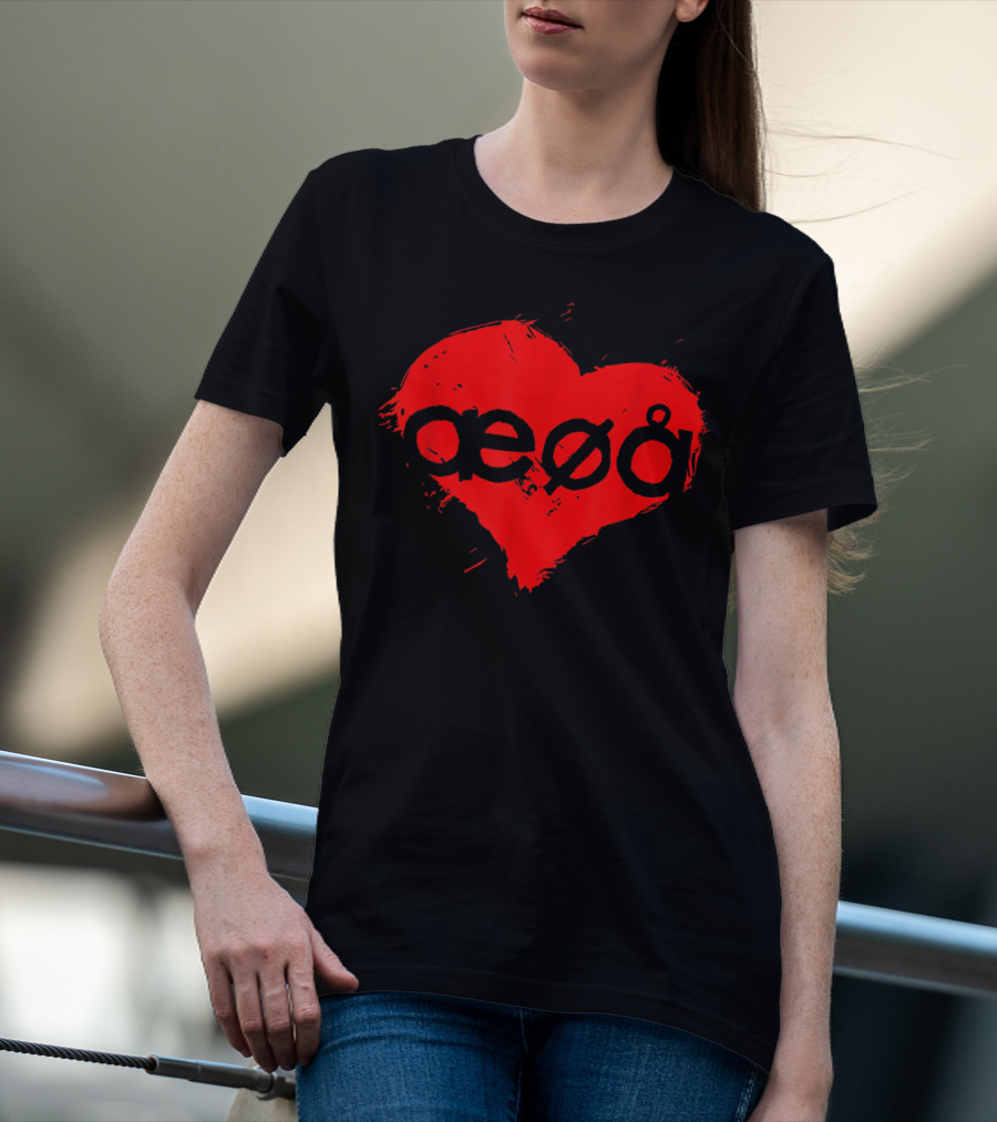 Funny Love For Denmark Alphabet Vowels æøå In Heart Shape T-Shirt