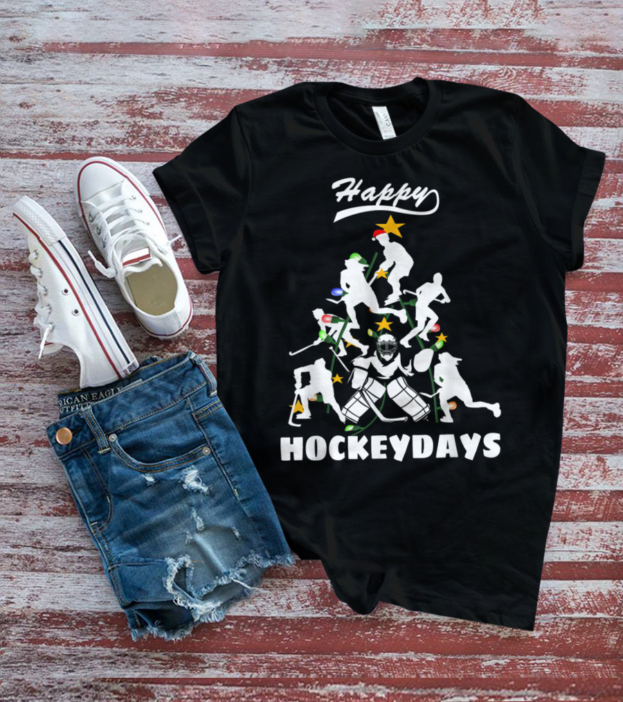 Happy Hockeydays Christmas Tree Ice Hockey Fun T-Shirt