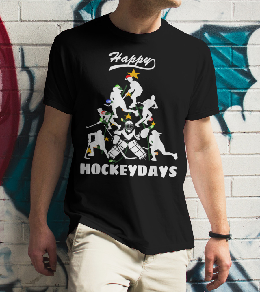 Happy Hockeydays Christmas Tree Ice Hockey Fun T-Shirt