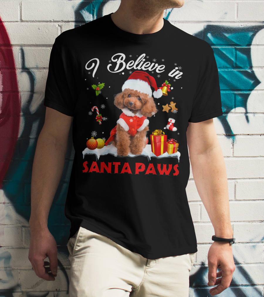 I Believe In Santa Paws Christmas Decor With Poodle Dog T-Shirt