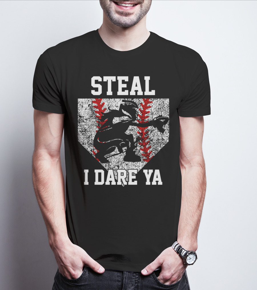 Steal I Dare Ya Girls Softball Catcher T-Shirt