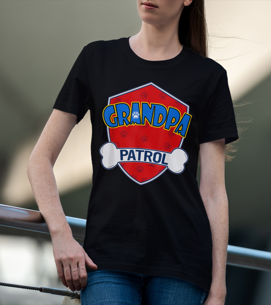 Grandpa Patrol Shield With Pawprint Bone T-Shirt