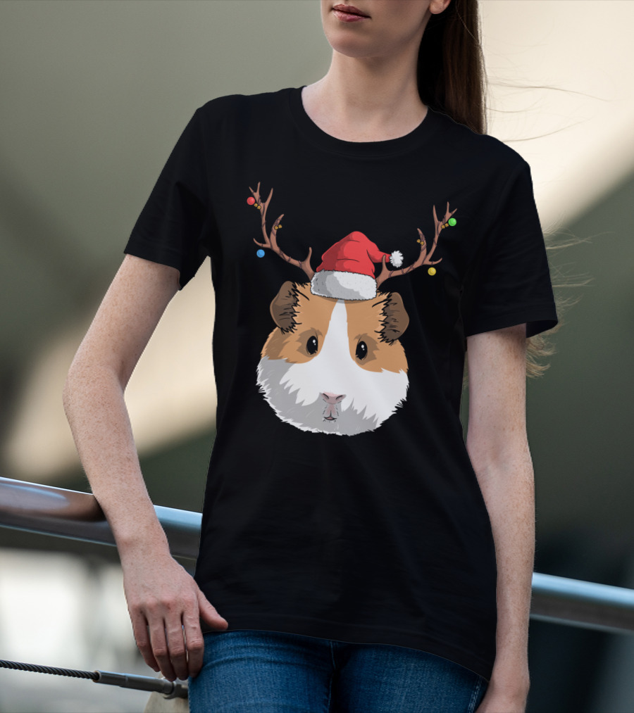 Santa Claus Hat Guinea Pig Reindeer Christmas Holiday T-Shirt