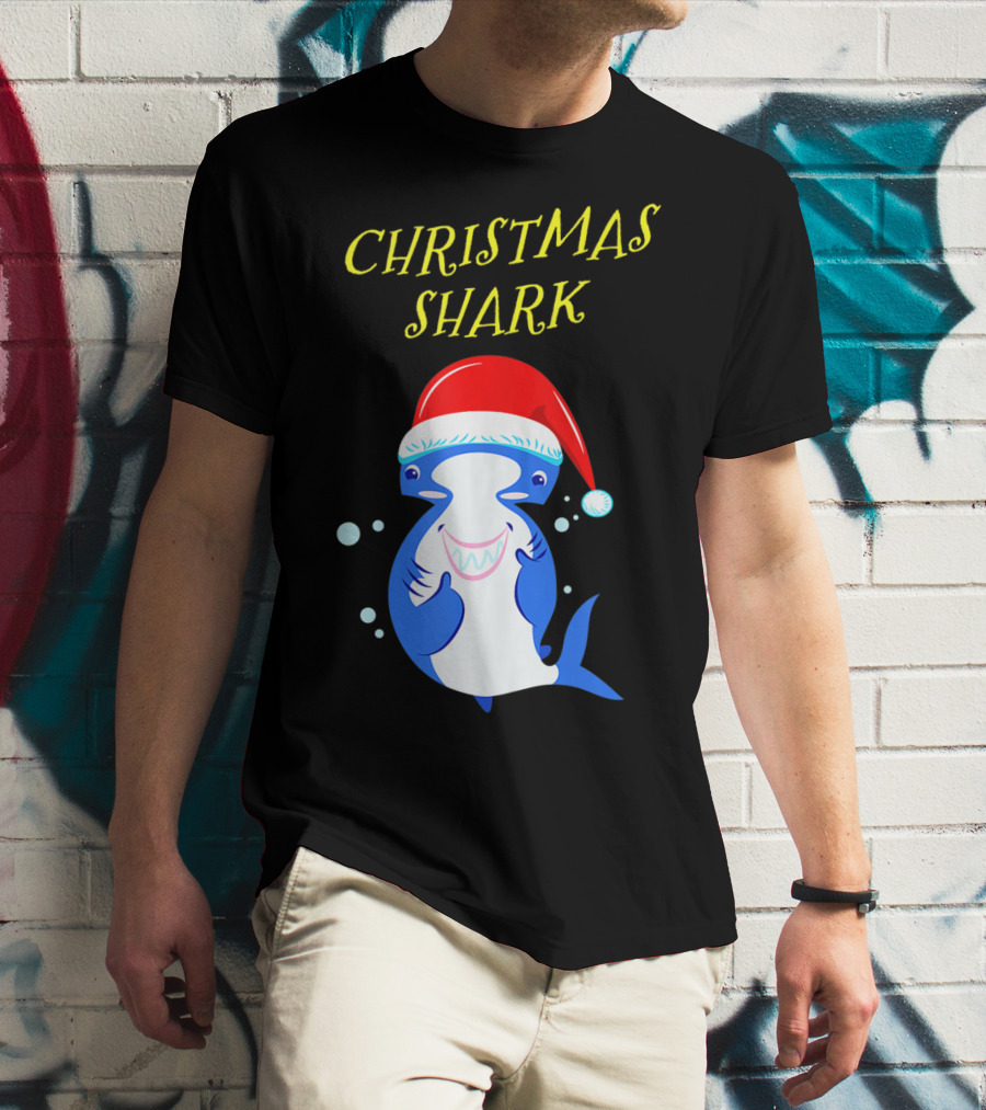 Christmas Shark Hammerhead Santa Hat T-Shirt