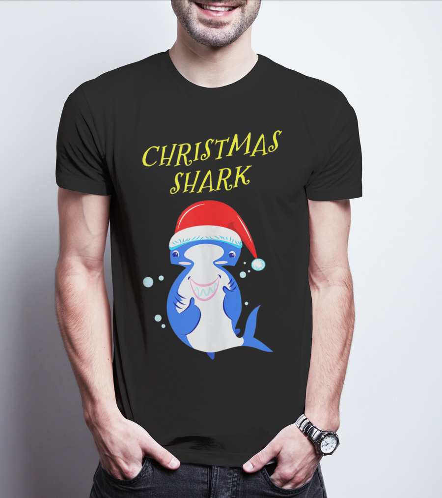 Christmas Shark Hammerhead Santa Hat T-Shirt
