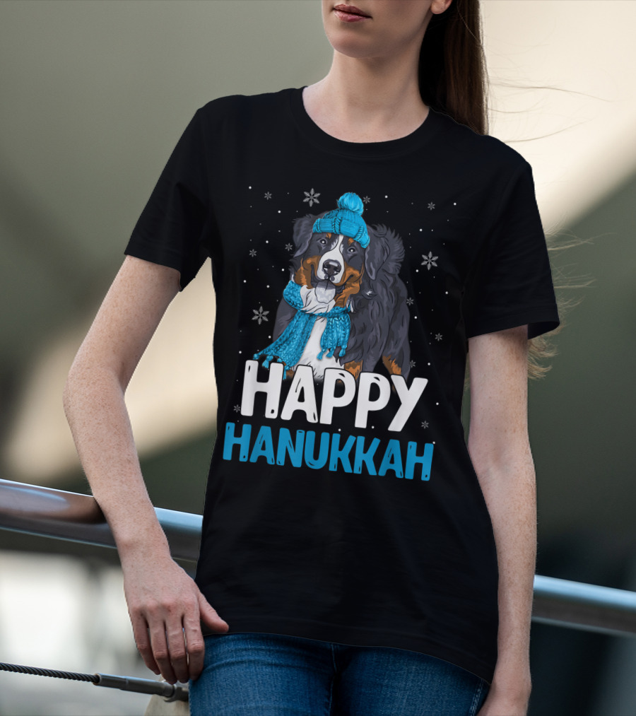 Happy Hanukkah Bernese Mountain Dog Winter Scarf And Hat T-Shirt