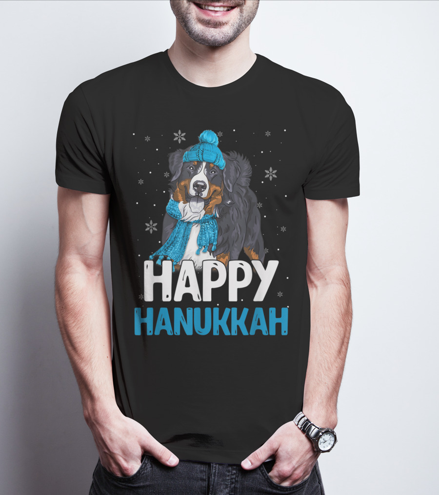 Happy Hanukkah Bernese Mountain Dog Winter Scarf And Hat T-Shirt